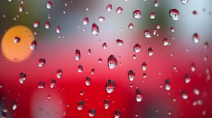 Water Drops, Rain, Dew on Red Background, Abstract Image, Texture, Pattern, Wallpaper, Cover and Screen of Smartphone, PC, Laptop, 9:16 and 16:9 Format