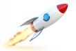 © Dmitrii - A cartoon rocket with a red tip and blue circle launching into the sky, leaving a trail of flames behind