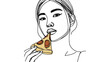 © Ibrahim - asian woman eating a cheesy pizza slice line art vector