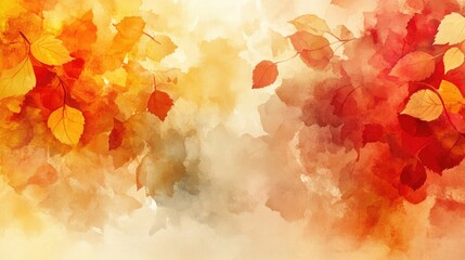 Poster - An abstract watercolor background featuring fall leaves in a blend of rich autumn colors, creating a striking visual effect with ample copy space.