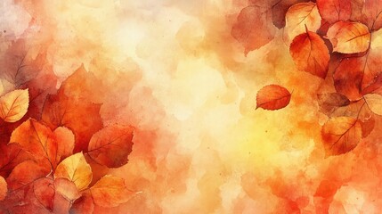 Poster - An abstract watercolor background featuring fall leaves in a blend of rich autumn colors, creating a striking visual effect with ample copy space.