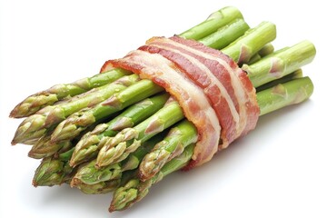 Bacon Wrapped Asparagus Isolated. Fresh Organic Green Vegetable Food