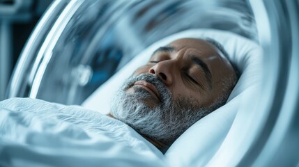 image depicting a hyperbaric oxygen chamber where an individual receives medical therapy, conveying 