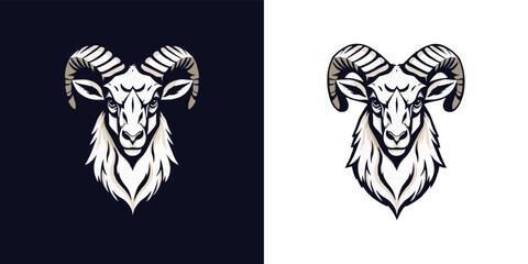 Wall Mural - E-sports team logo template with Goat vector illustration. Horned goat head or ram in circle. Aggressive Lamb mascot logo