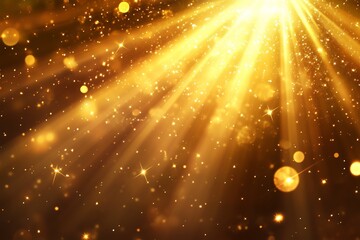 Poster - bright golden rays illuminating a dark background with shimmering particles in a beautiful display o