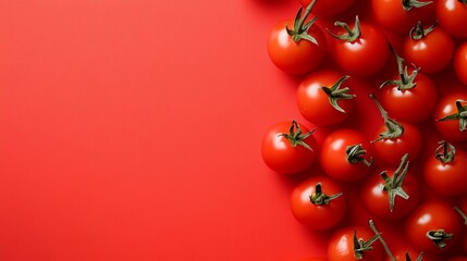 Wall Mural - Cherry Tomatoes on Red Background with Room for Text