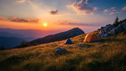 Wall Mural - Camping on Top of The Mountain During Sunset