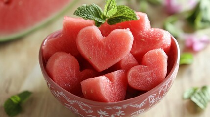 Wall Mural - Fresh Watermelon in Heart-Shaped Bowl