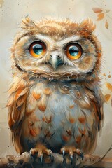 Watercolor Illustration of a Baby Owl for Children's Nursery Art Generative AI