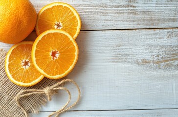 Canvas Print - Fresh Oranges on White Wooden Background