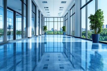 Poster - Reflective Floor in a Modern Office Corridor