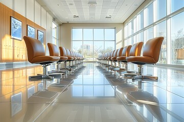 Poster - Row of Modern Brown Leather Chairs in an Office Lobby