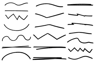 Set of hand drawn marker line vector illustration design element grunge strokes doodle lines underline scribble