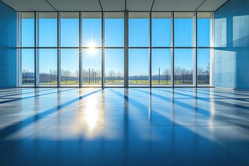 Poster - Sun Shining Through Large Windows in a Modern Building