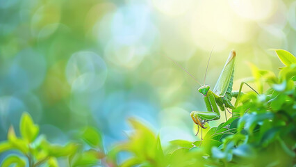 Close-Up of a Praying Mantis Among Green Foliage