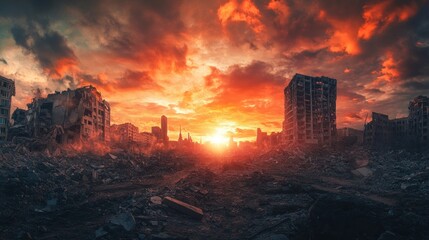 Views of cities and cars destroyed by war and disasters in the future background wallpaper AI generated image