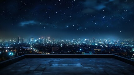 Wall Mural - Rooftop view, city lights, night sky, stars