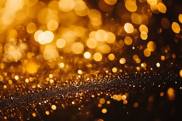 Poster - Golden bokeh lights shimmering against a dark background create a magical atmosphere during an evening celebration