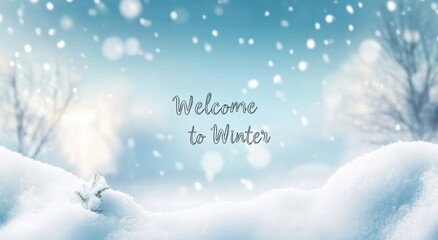 Aufkleber - Welcome to Winter, a text-based design with a snowy background and a winter scene. The snow is falling, and the font used is cute and simple