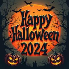 Happy Halloween 2024 with Bats and Pumpkins