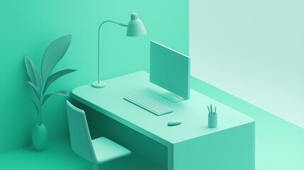 Poster - Minimalist home office setup with computer on a desk