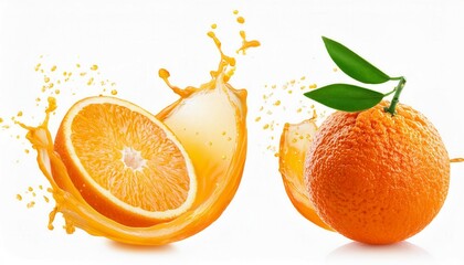 splashes of delicious orange fruit with orange juice, cut out. Generated image