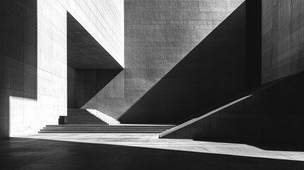 Poster - Concrete Steps and Geometric Shadows in a Modern Building