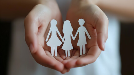 Doctor holding paper cutouts of three women representing patients