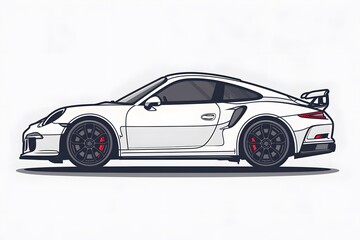 Sleek White Sports Car Illustration with Bold Design Elements