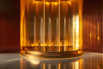 Canvas Print - Elegant Golden Stage with Reflective Surfaces and Warm Lighting