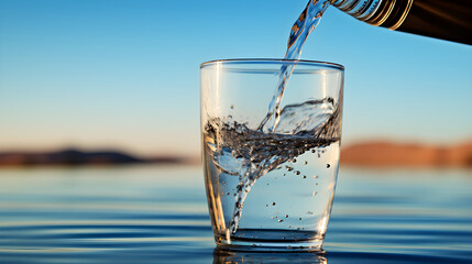 Refreshing Glass of Clear Water Under A Blue Sky In High Definition