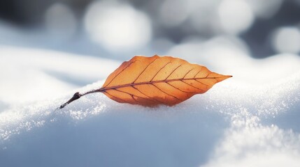 Wall Mural - Minimalist, snow-covered branch, autumn leaf, simple, elegant