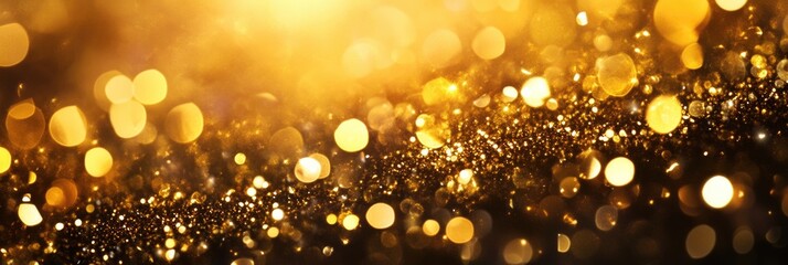 Gold Sparkly Background with Abstract Blur Bokeh for Festive Celebration