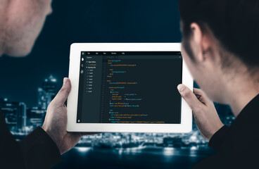 Software development programming on computer screen for modish application and program coding