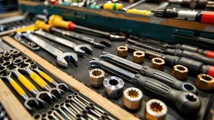 A collection of tools neatly organized in a toolbox, symbolizing hard work