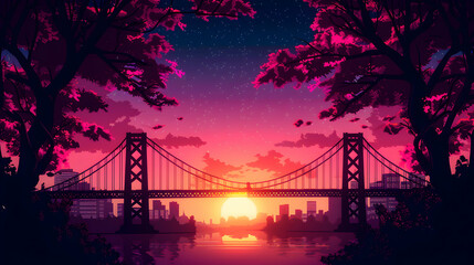 Canvas Print - Bridges City Landscape Anime Style Styl