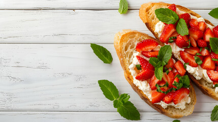 Sticker - Bruschettas With Ricotta Cheese Chopped Strawberri