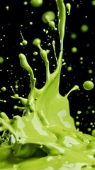 Wall Mural - Green Paint Splashes on Black Background, Abstract Image, Texture, Pattern, Wallpaper, Cover and Screen of Smartphone, PC, Laptop, 9:16 and 16:9 Format