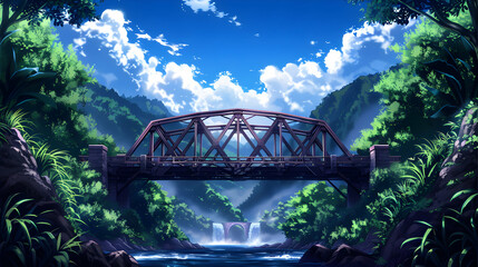 Sticker - Bridges Landscape Anime Style