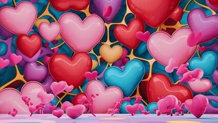 Wall Mural - Colorful background with hearts