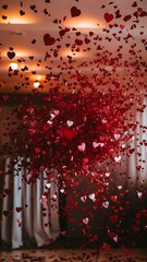 Wall Mural - Red hearts confetti