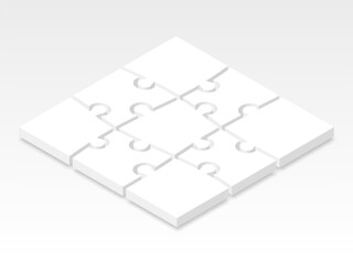 Wall Mural - 3d icon puzzle in white with shadow. Puzzle square of nine pieces with shadow  on white background your web site design, app, UI. Monochrome. EPS10.