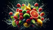 © Yasar - A vibrant spray of water enveloping fresh fruit such as raspberries, lemons and limes.
