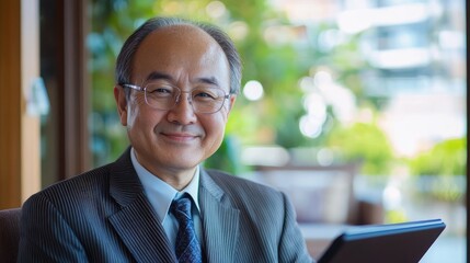 Portrait of a Smiling Middle-Aged Man in a Suit