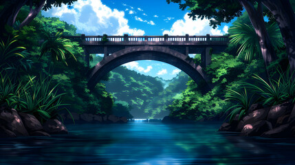 Poster - Bridges Landscape Anime Style Tattoo Paintin