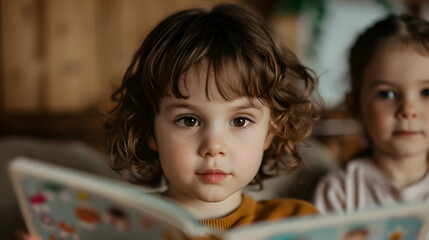 Canvas Print - Brother And Sister Reading Picture Books Together