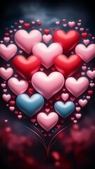 Wall Mural - Colorful hearts on a dark background valentine s day background