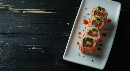 Sticker - Delicious Sushi Rolls on a White Plate