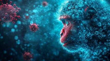 a computer image showing a monkey amidst various viruses