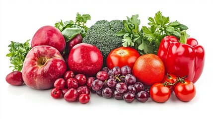 Wall Mural - Red fruit and vegetables on a white background